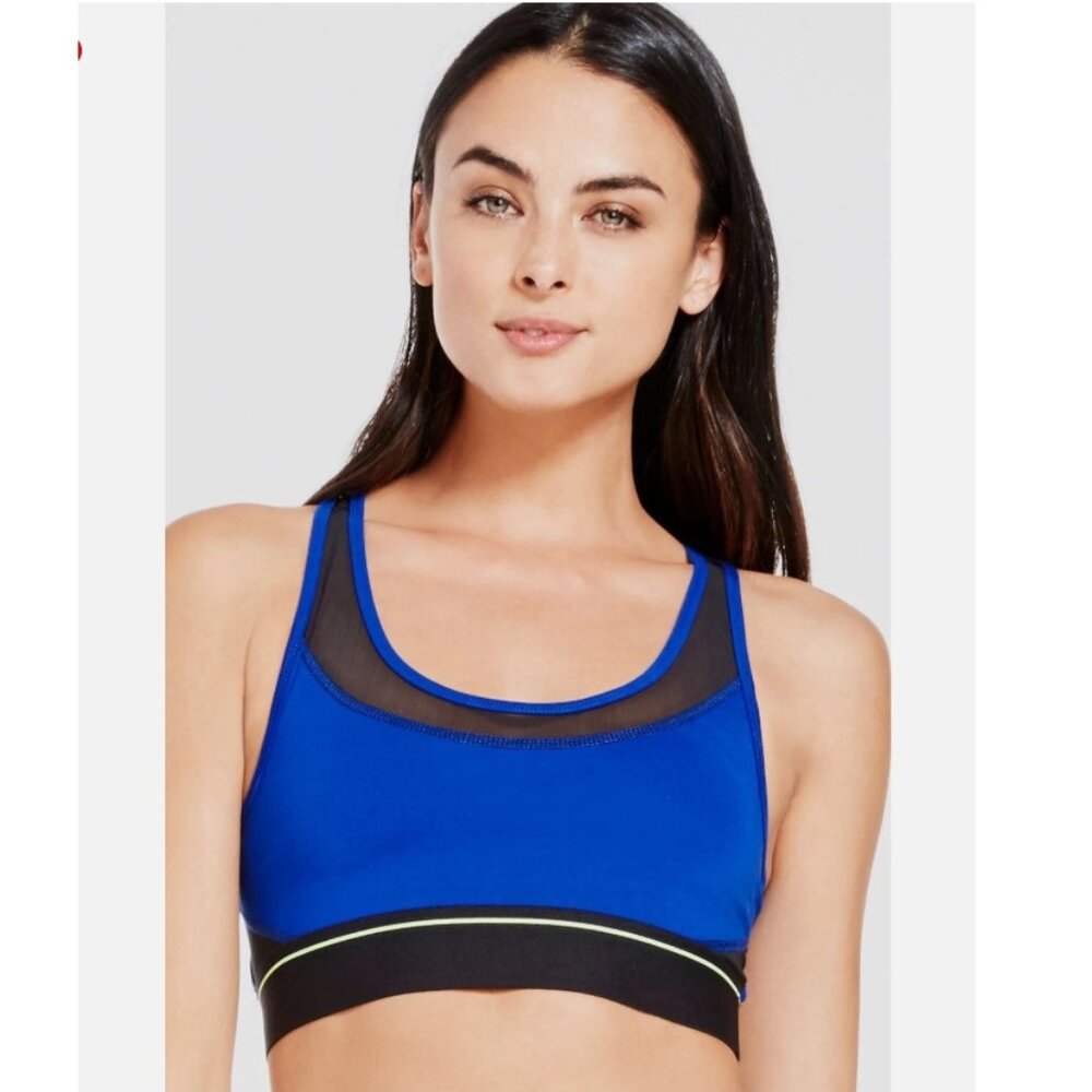 FABLETICS Tropez Blue & Black Strappy Sports Bra Top Sz Small NWT $35